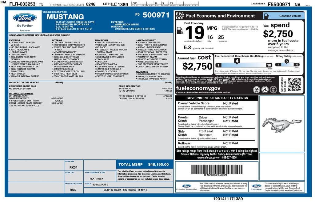 2015 Ford Mustang GT 50 Years Limited Edition