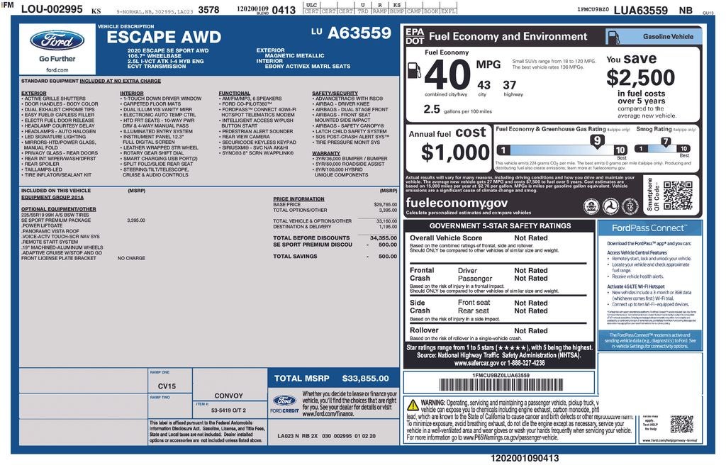 2020 Ford Escape SE Sport Hybrid