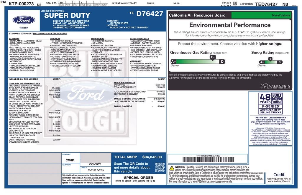 2026 Ford F-250SD Lariat Torque