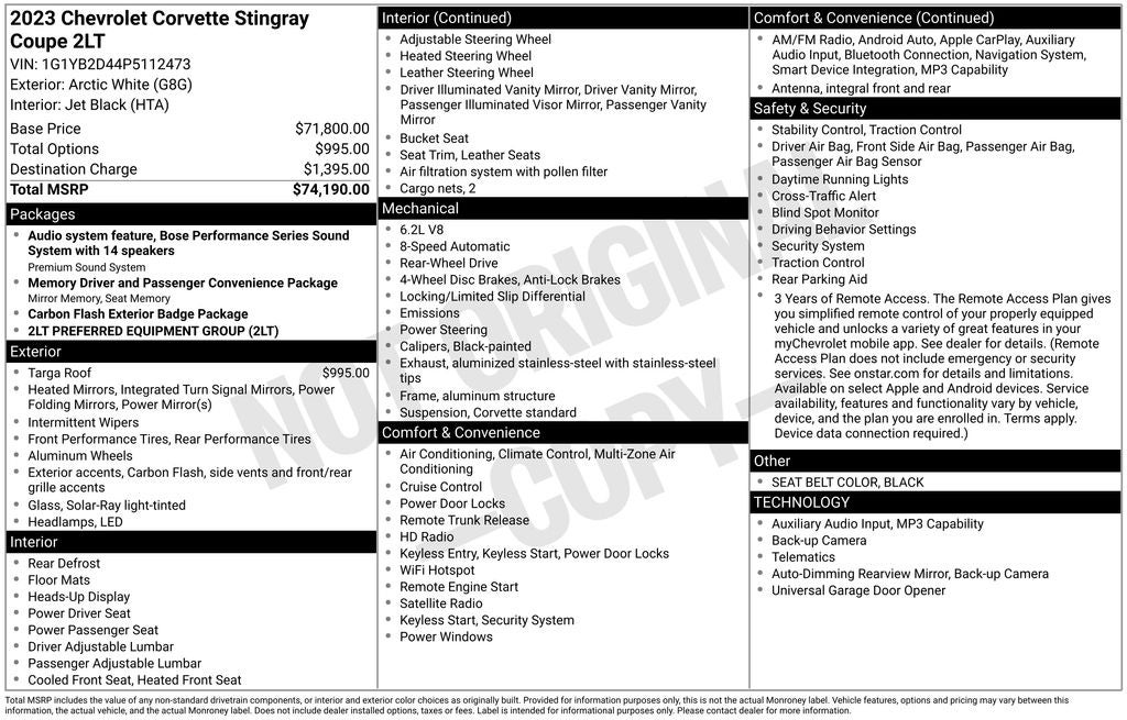 2023 Chevrolet Corvette Stingray 2LT