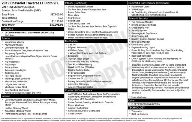2019 Chevrolet Traverse LT Cloth w/2FL