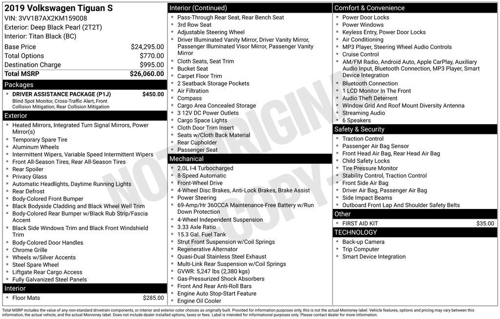 2019 Volkswagen Tiguan 2.0T S