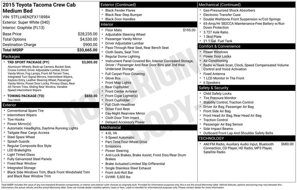 2015 Toyota Tacoma Base V6