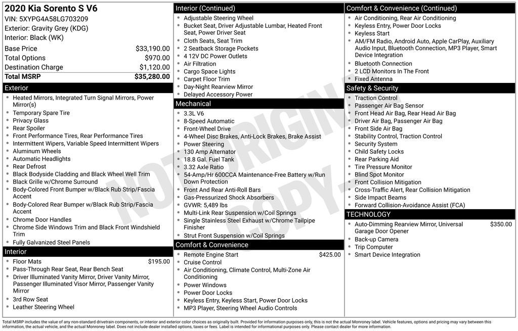 2020 Kia Sorento S